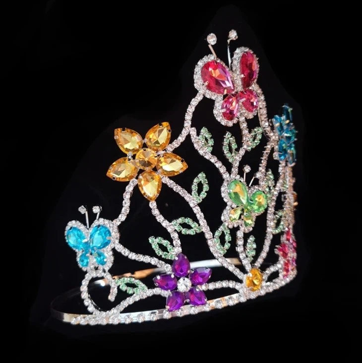 Colorfull Butterfly Rhinestone Crown For Pageant